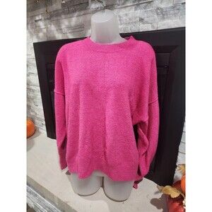 Vince Camuto Exposed Seam Crewneck Sweater Sz Med Hot Pink Pullover Long Sleeve